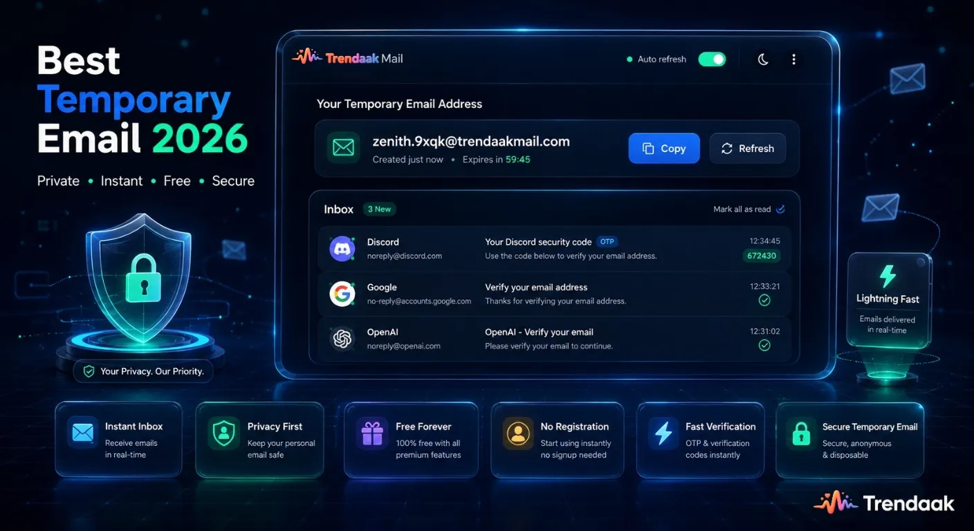 أفضل بريد مؤقت مجاني في 2026 لاستقبال رسائل التفعيل وحماية الخصوصية باستخدام Temporary Email
